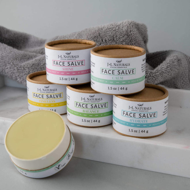 Face Salve Bundle 5-Pack ($85 Value)-J&L Naturals-Biodegradable,Cedarwood,Clove,Face,Lavender,Men's,Non-CBD,Rose Geranium,Salves,Sets,Tea Tree,Ylang Ylang